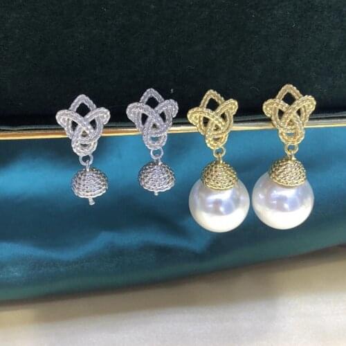 Classical 925 Sterling Silver Earrings Findings Settings Base Mountings Parts Mounts for Coral Pearls Agate Crystal Stones Beads