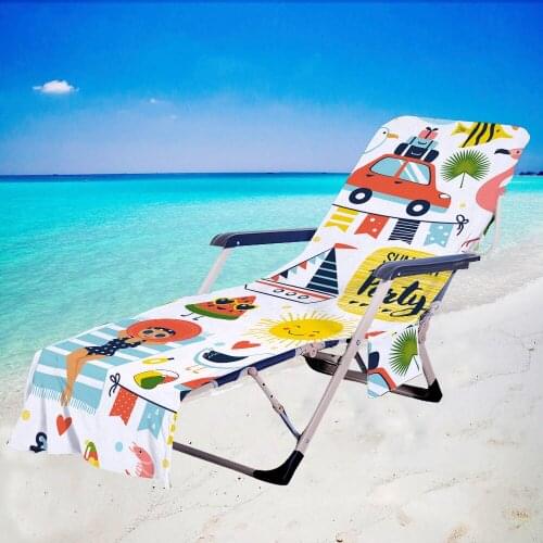 Cute Beach Chair Cover Towel With Side Pocket Summer Cool Bed Garden Pool Beach Towel Sunbath Lazy Lounger Chair Mat Blanket