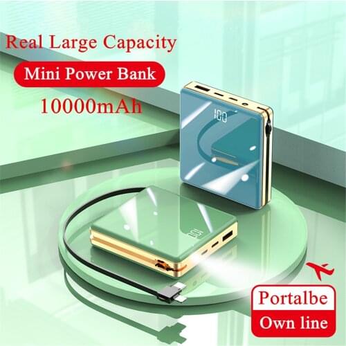 Mini Power Bank 10000mAh External Battery LED Lighting Portable Travel Powerbank Fast Charging Backup PoverBank With Cables