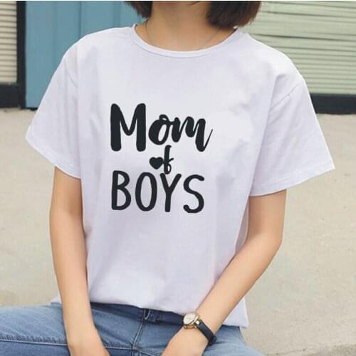 Mom of Boys Letter Print T-Shirt Women Tops Casual Harajuku Cotton Short Sleeve Summer Outdoor Plus Size 0-Neck T-Shirts Tops
