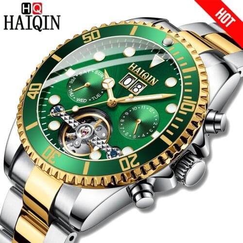HAIQIN HOT Brand Men Watch Mechanical Business Watch steel Waterproof Male Wrist watch Tourbillon Reloj mecanico de los hombres