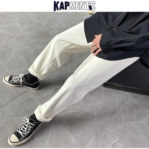 KAPMENTS Men Harajuku Solid Straight Jeans 2021 Man Japanese Streetwear Fashions High Waist Baggy Denim Pants Loose Harem Pants