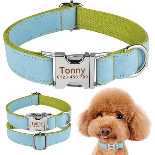 Soft Nylon Persoanlized Dog Collar Small Medium Pet Name Tag Free Engravd