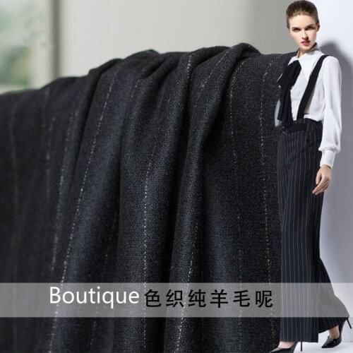 New yarn-dyed pure wool fabric deep blue striped fabric autumn womens suits apparel fabrics high-end boutique