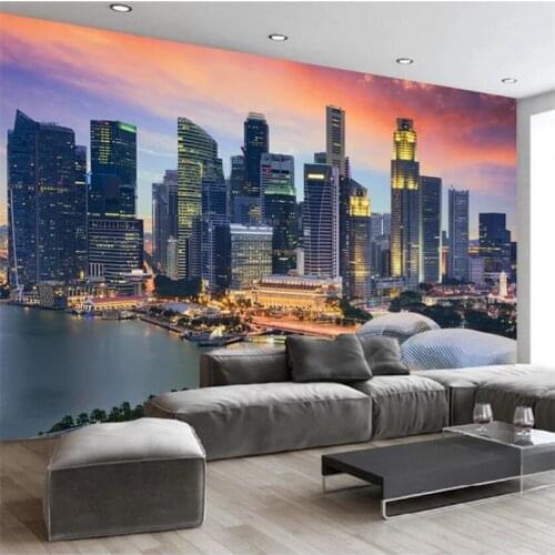 Beibehang Custom wallpaper 3d murals Singapore city bustling night view TV background wall papers home decor 3d papel de parede