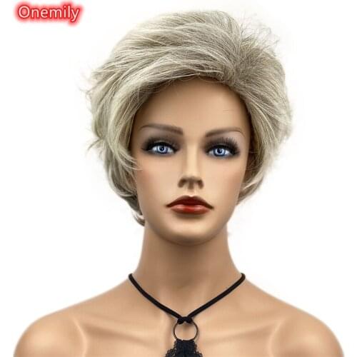 Onemily 8 Inch Short Layered Fluffy Women Synthetic Wigs Light Reddish Golden Brown Pale Blonde Natural Hair Wig
