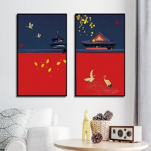 Chinese Style Forbidden City Poster Red Wall Court Pictures For Living Room Vintage Beautiful Study Aisle Decoration Painting