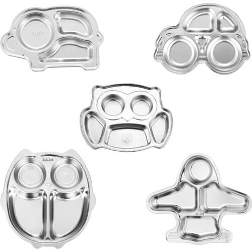Stainless Steel Divided Plate Cute Cartoon Dinner Tray Lunch Container Kid Toddlers Babies Serving Platter for School wholesales