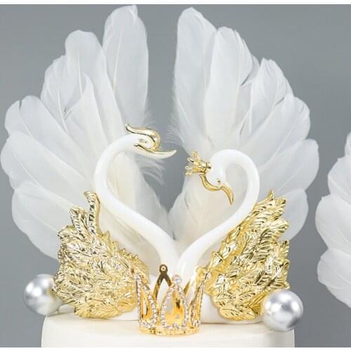 1 Pair Romantic Crown Swan Cake Topper Flamingo Cake Dessert Baking Decor Ornament Birthday Wedding Cake Decoration Supplies
