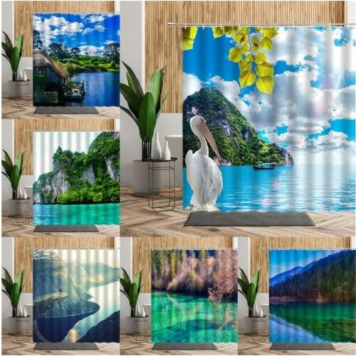 Scenic Shower Curtain Landscape Natural Scenery Bathroom Decoration Bath Curtains Living Room Background Wall Bathtub Screen Set