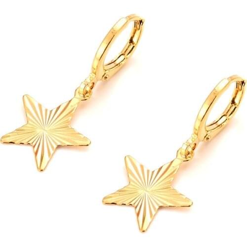 18 K Yellow Solid Gold GP Five-pointed star Earrings Women/Girl,Love Trendy Jewelry Middle Eastern starfish gift