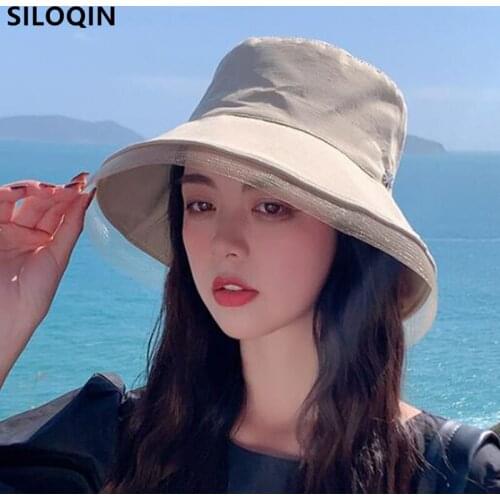 SILOQIN New Summer Womens Panama Bucket Hat Mesh Edge Eaves Decoration Sunscreen Flat Cap Female Travel Beach Hats Multicolor