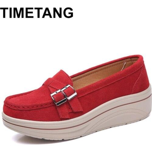 TIMETANG Leather Slipons Platform Shoes Flats For Women Slip on Creepers Sneakers moccasins Suede Loafers new sneakers SuedeE697