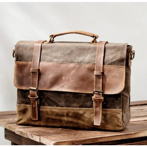 New waterproof oil wax briefcase Europe and the United States man bag retro business bag Shoulder Messenger bag