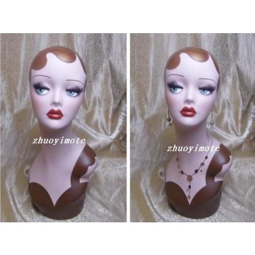 High quality Fiberglass vintage female manikin heads mannequin dummy head bust for earrings &wigs & hat & jewelry display