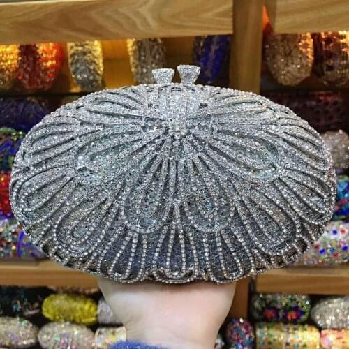 XIYUAN gold/silver/blue Crystal Diamond Women Metal Clutches Evening Bag Hollow Out Wedding Party Prom Handbag Minaudiere Purse