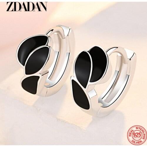 ZDADAN 925 Sterling Silver Black Hoop Earring For Women Fashion Jewelry Accessories Wholesale