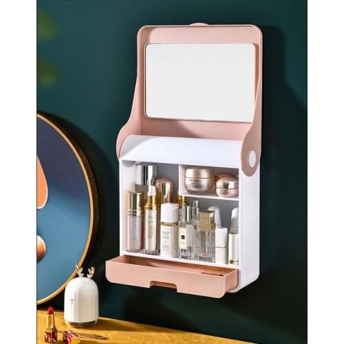 Cosmetic storage cassette mirror integrated large capacity finishing box wall mounted dressing table lipstick skin care products