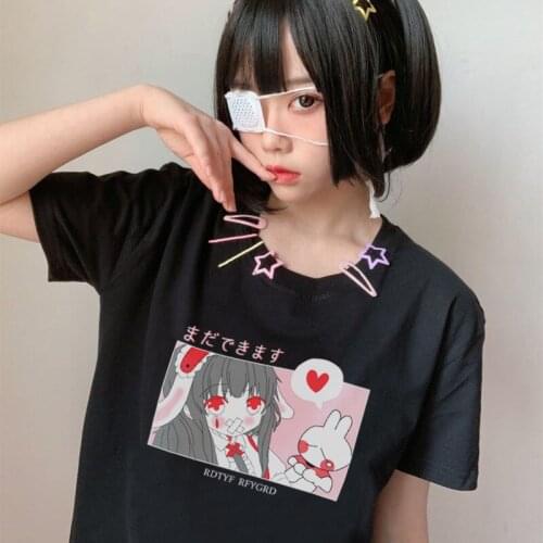 Mujer Summer New Korean Harajuku Japan rabbit girls cartoon women tops Vintage Loose casual funny kawaii t-shirt female ins tees