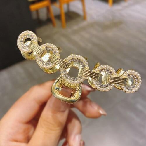 New Headwear for Women Elegant Hair Claw Fashion Hair Accessories Female Delicate Geometry Pearl Rhinestones Trendy Hair Pins