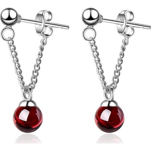 New Fashion Trendy Garnet Gem Stone 925 Sterling Silver Ladies Tassel Stud Earrings Original Jewelry For Women No Fade Cheap