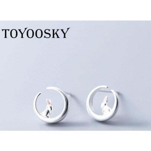 TOYOOSKY 2018 Hot 925 Sterling Silver Cute Rabbit Stud Earrings For Women Girl 3 Colors Fashion Women Wedding Jewelry