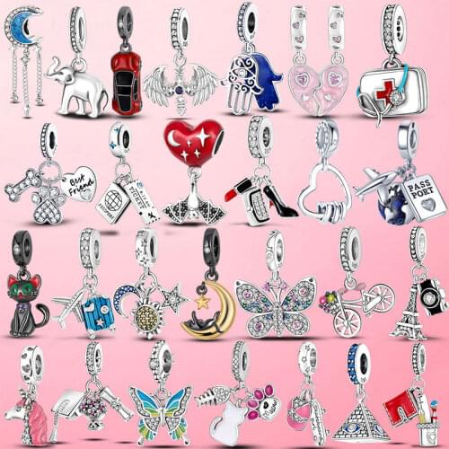 925 Sterling Silver Family Tree Star Moon Beads Heart Hamsa Fatima Hand Charm Fit Original Pandora Bracelet Jewelry For Women