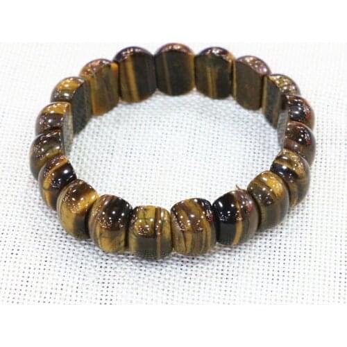 Women Men Manual Bracelet Natural Stone Tiger Eyes Geometry Beads 11x15mm Yellow Strand Bangles Bracelets Jewelry 7.5inch B3274
