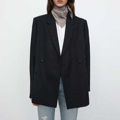 2021 Autumn Winter Women Office Blazer Coat Ladies Notched Double-Breasted Fashion Jacket Outwear Tops With Pockets