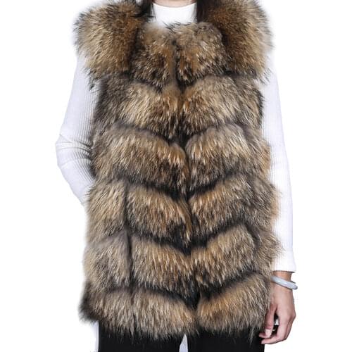 2020 Fashion Natural Real Raccoon Fur Vest Jacket Waistcoat Gilet Women Long Sleeveless Winter Thick Warm Luxury Genuine Coats