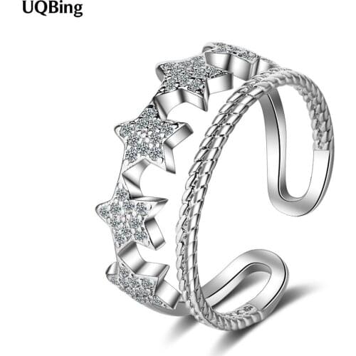 925 Sterling Silver AAA Cubic Zircon Double Layer Star Women Wedding Rings Finger Jewelry