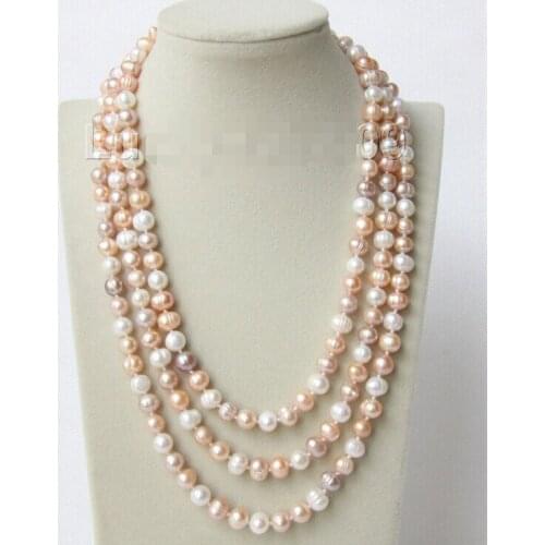 Mujer Women Gift word Love shippingGenuine baroque 62" 10mm white pink purple Multicolor pearls necklace e2059 6.07 Fine moda