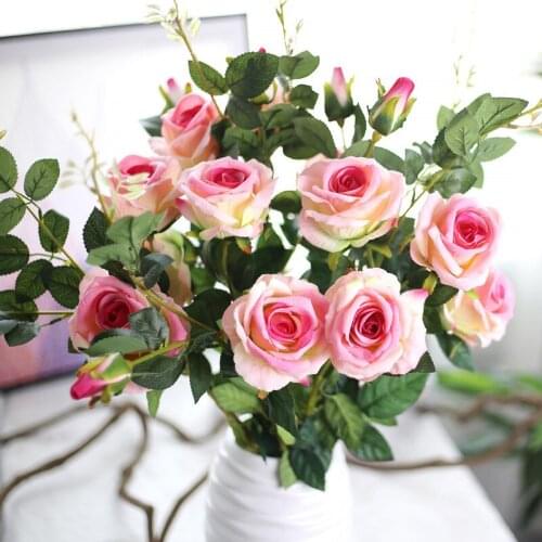 1pc/lot Elegant 3 heads Artificial Flower Rose Velvet For Flower Arrangement Home and Office Decoration Wedding