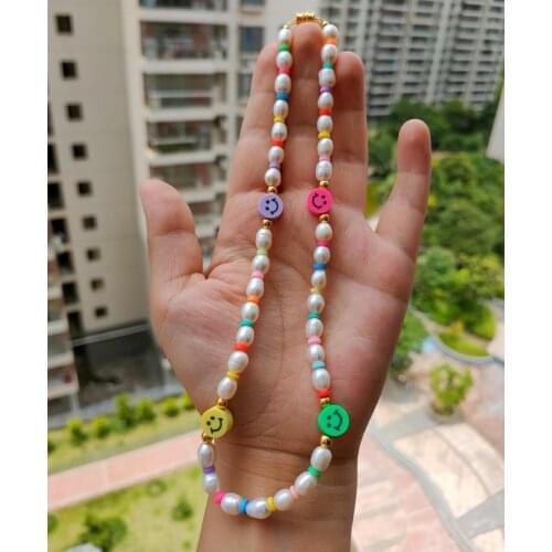 1PC New! pearl Necklace Hand Made Spring 6-7mm Fresh Chrysanthemum Natural Pearl Bead with Smile Beads Necklace For Gift
