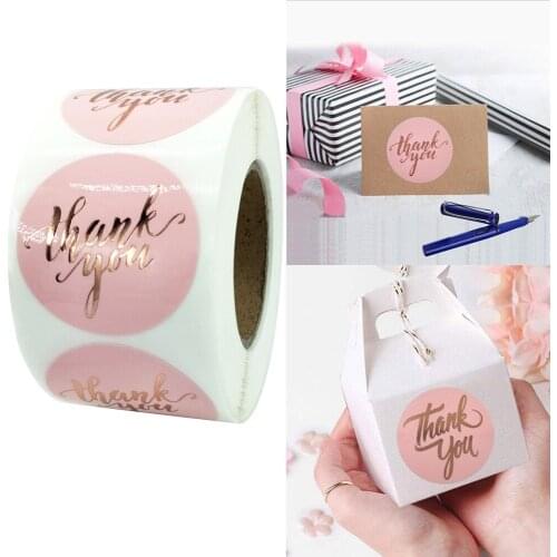 3.8cm 500pcs/roll Cute Pink Gold Thank You Stickers Envelope Sealing Decoration Label Stationery Sticker