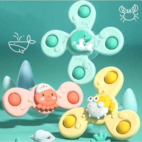 3PCS Cartoon Fidget Spinner Baby Toy Spin Sucker Spinning Top Spinner Toys Interesting Baby Bath Spin Toy Child Birthday Gift