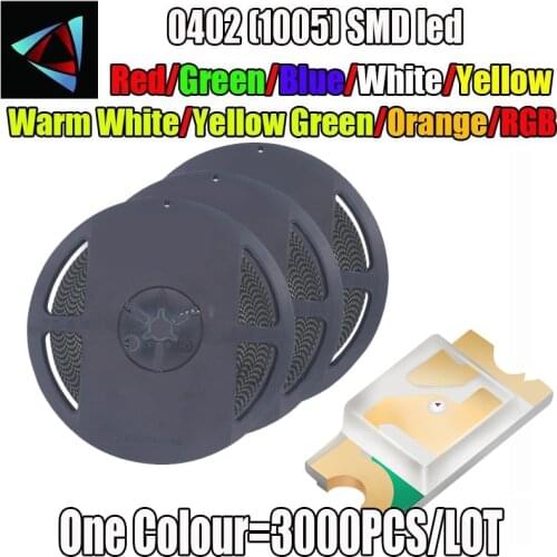 9 Values x20pcs =180pcs (180pcs/lot) 0402 SMD LED Kits Red Yellow Blue Emerald Green Orange White Yellow Green Warm White RGB