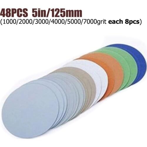 48Pcs 125mm 1000/2000/3000/4000/5000/7000Grit Water Dry Sanding Discs Sandpaper For Grinding And Polishing Of Automobiles