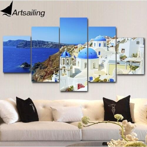 5 piece canvas painting greece Aegean Sea posters and prints wall picture for living room free shipping XA2258C