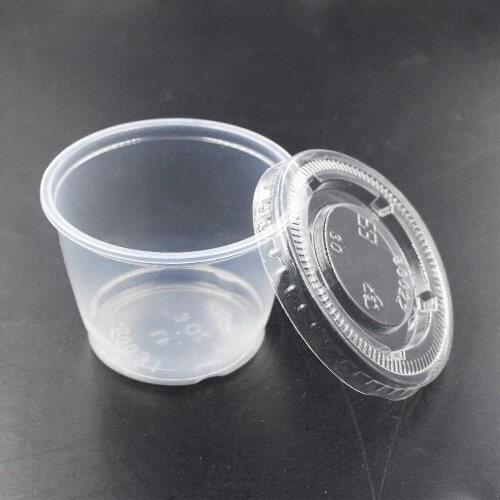 50Pcs Sauce Cups Disposable Plastic Clear Sauce Chutney Cups Boxes With Lid Food Takeaway