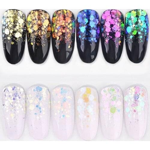 Nail Powder Sequins 6Pcs/Set Aurora Unicorn Nail Art Glitters Mixed Hexagon Mermaid Nail Flakes Holographic Manicure Decorations