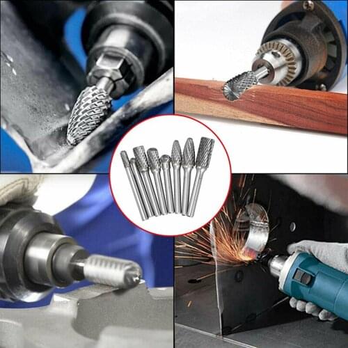 8pcs 1/4'' Die Grinder Rotary Burrs Heads Bits Shank Tungsten Carbide Burrs Set For Finishing Metal Molds Processing Accessories