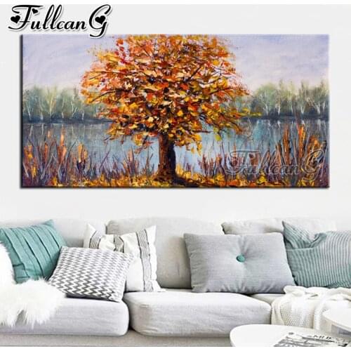 FULLCANG Abstract tree autumn landscape large diamond painting 5d diy full square round drill mosaic embroidery sale FC3009