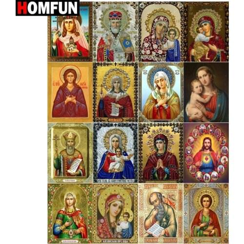 HOMFUN Diy Full Square Round Drill 5D Diamond Painting Cross Stitch Diamond Embroidery "Religious figures" Home Decor Gift
