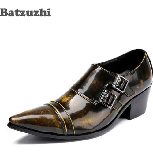 Batzuzhi 6.5cm High Heels Men Dress Shoes Italian Style Bronze Genuine Leather Men Dress Shoes Pointed Toe Formal Zapatos Hombre