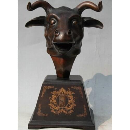 Fast shipping USPS to USA S2313 16" Old China Purple Bronze Palace Zodiac Year Bull Oxen Cattle Head Bust Statue