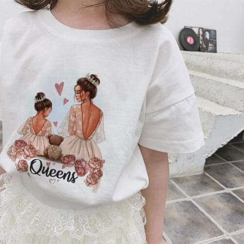 Childrens Summer 2021 Girls' Wear Cartoon Kawaii Queen Super Mom Theme Boy Graphic Tshirt Baby Kids Tops Anime Clothes Novelty