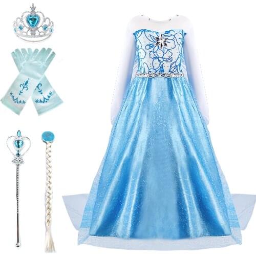 2021 Girls Princess Dress Up Children Elsa Long Costume With Detachable Cloak Kids Birthday Carnival Party Outfit Clothes 3-10T