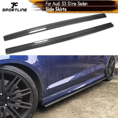 For Audi A3 Sline Sedan Carbon Fiber Side Skirts Bumper Extension Body Kits Side Blade Door Aprons Protecter 2014 - 2019