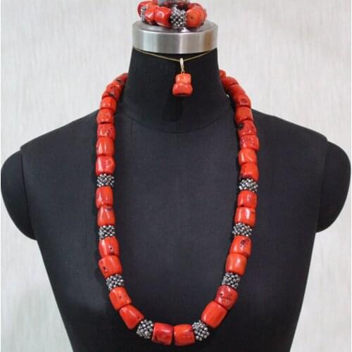Dudo 13-14mm African Jewelry For Women Original Coral Jewellery For Nigerian Weddings With Silver Beaded Divider